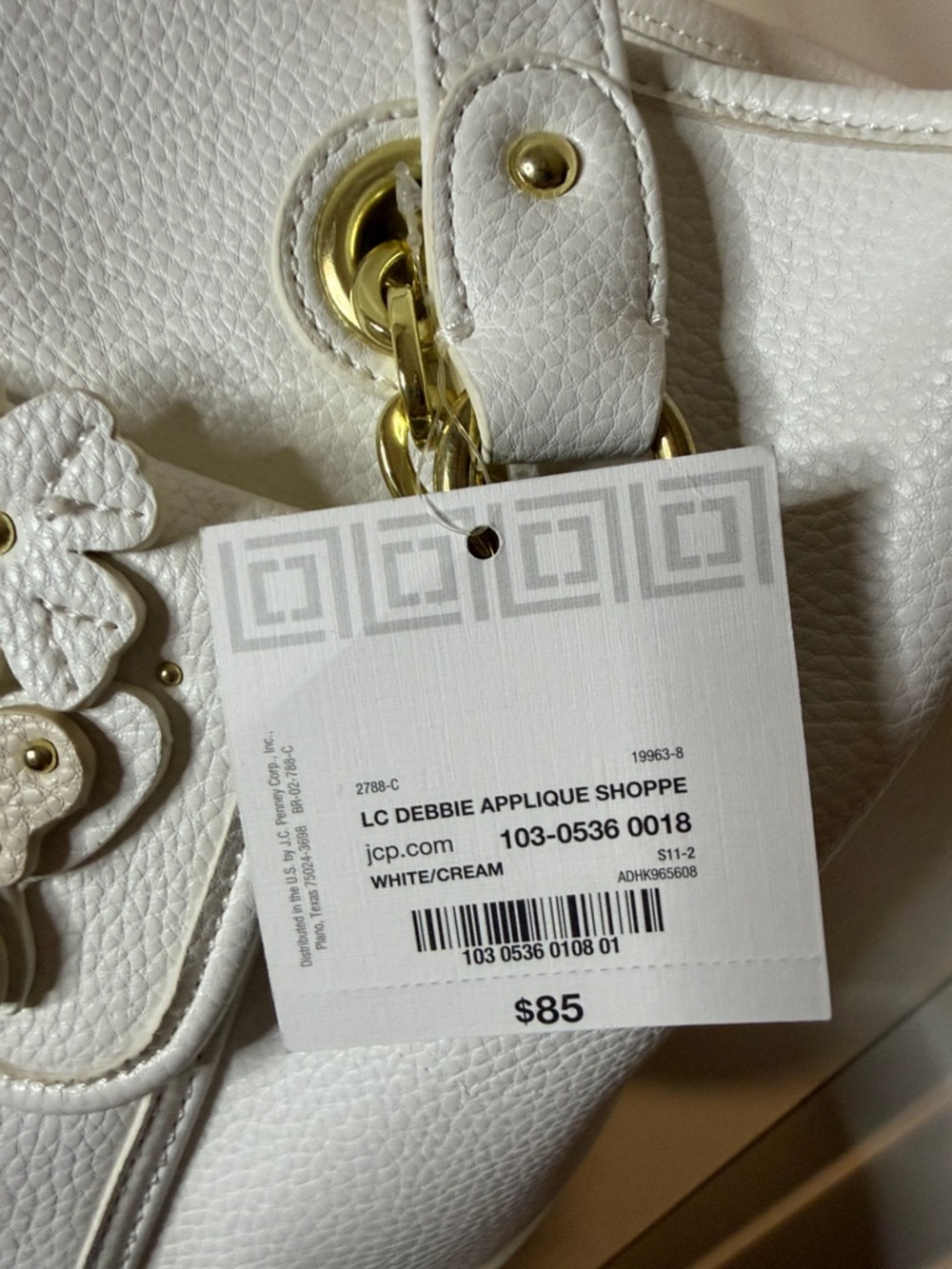 Liz Claiborne White Shoulder Tote with Floral & Butterfly Appliques - Picture 4 of 10